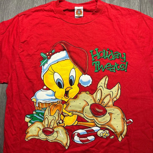 Vintage Looney Tunes Holiday 1990s T Shirt Sleep Long Shirt Red Christmas XXL - Picture 2 of 9